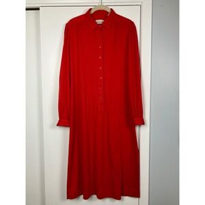 Vintage Schrader Sport Red Long Sleeve Button Front Holiday Party Dress Size M